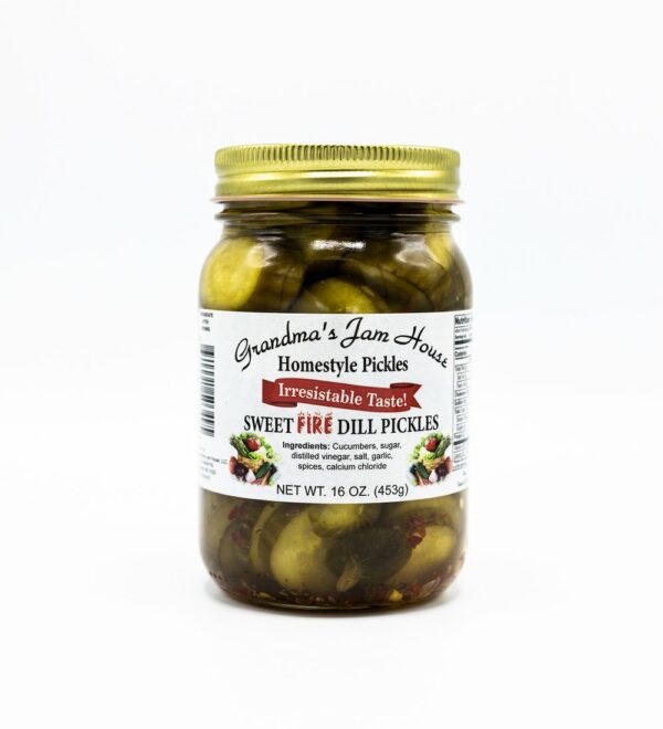 Sweet Fire Dill Pickles 16 oz. - Grandma's Jam House